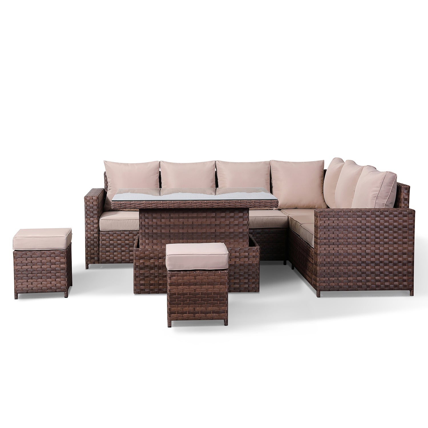 Canna Range High Back RHF Large Dining Corner Sofa Set with Lift & Rise Table In Brown