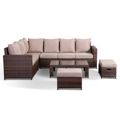Canna Range High Back LHF Large Corner Sofa Set With Coffee Table In Large Brown Weave