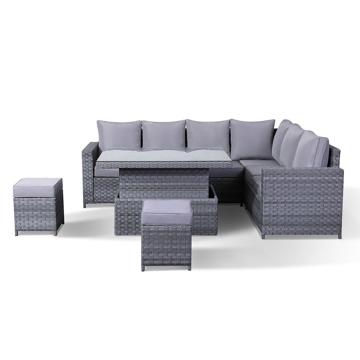Aster Range High Back RHF Large Dining Corner Sofa Set with Lift & Rise Table In Grey